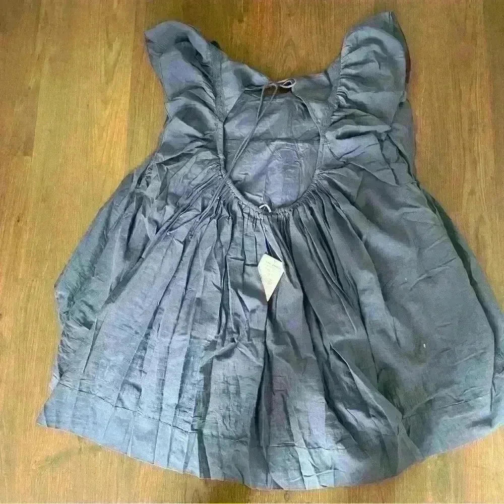 Free People Women's Hailey Cotton Ruffle Short Sleeve Mini Dress Navy M $148 NWT - Picture 5 of 12